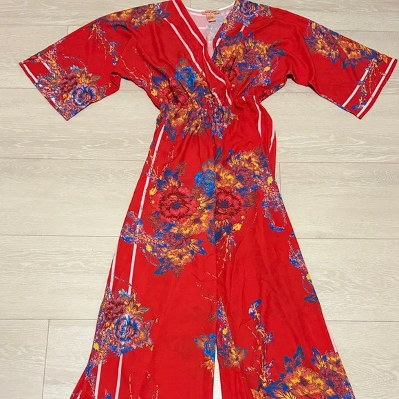 Flying Tomato Red and Blue Floral Jumpsuit - Picture 2 of 7